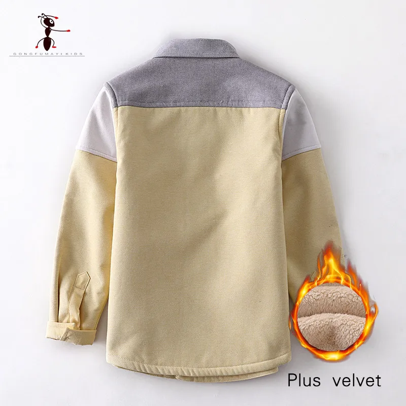 Оригинальная осенне зимняя теплая плюшевая рубашка для мальчиков с вышивкой от
