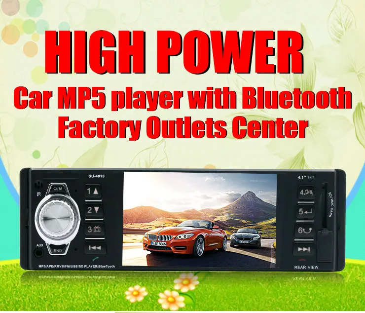 Авторадио 1 Din Bluetooth автомобильное радио 4 дюймов TFT экран 1080P видео Mp5 Плеер FM/USB SD AUX
