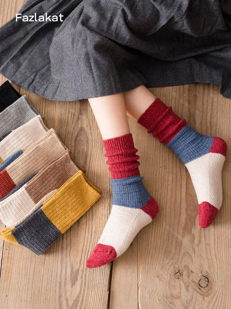 

Женские хлопковые носки, модные осенне-зимние носки, 1 пара, теплые цветные длинные носки в стиле пэчворк, женские высококачественные носки в Корейском стиле