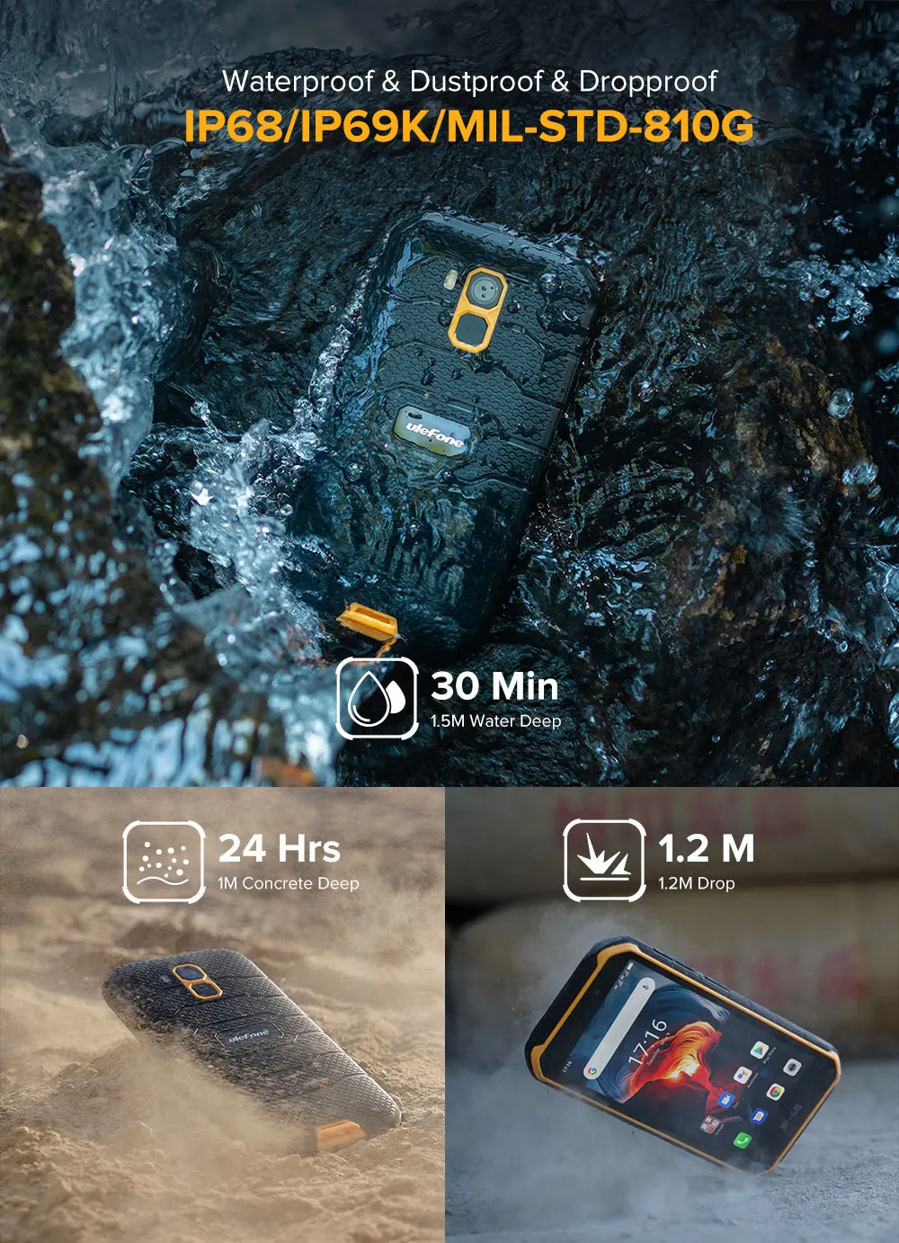 Ulefone Armor X7 Pro Android 10 Rugged IP68 Waterproof Smartphone 4GB 32GB Quad-core NFC 2.4G/5G WiFi 4G LTE Mobile Phone