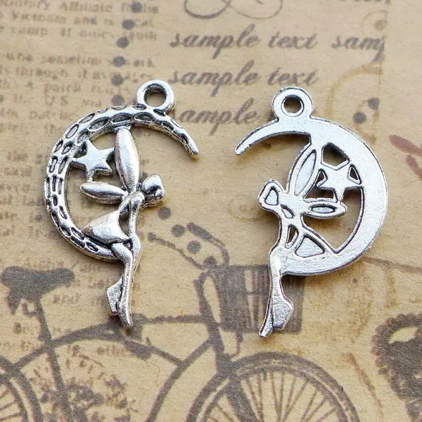 

Подвеска в виде Феи на Луне, серебряная фурнитура для изготовления ювелирных изделий «сделай сам», 20 шт./лот, 25,4x14 мм