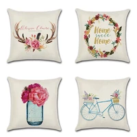 fashion flowers bicycle vase printing pillow cover home decoration sofe cushion cover linen pillowcase top quality
