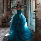 Платье для выпускного вечера Verngo, Тюлевое модное вечернее платье с открытой спиной, вечерние платья без бретелек, синее длинное платье, 2020