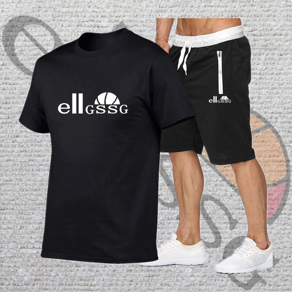

eiigssgBrand Summer New Cotton Men's T-shirt Suit Printed Casual Jogging Shorts Sportswear High Quality Breathable Men T-shirt S