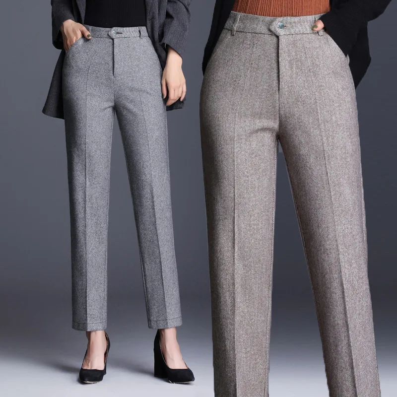 Осенне зимние деловые шерстяные прямые брюки офисные женские Костюмные с
