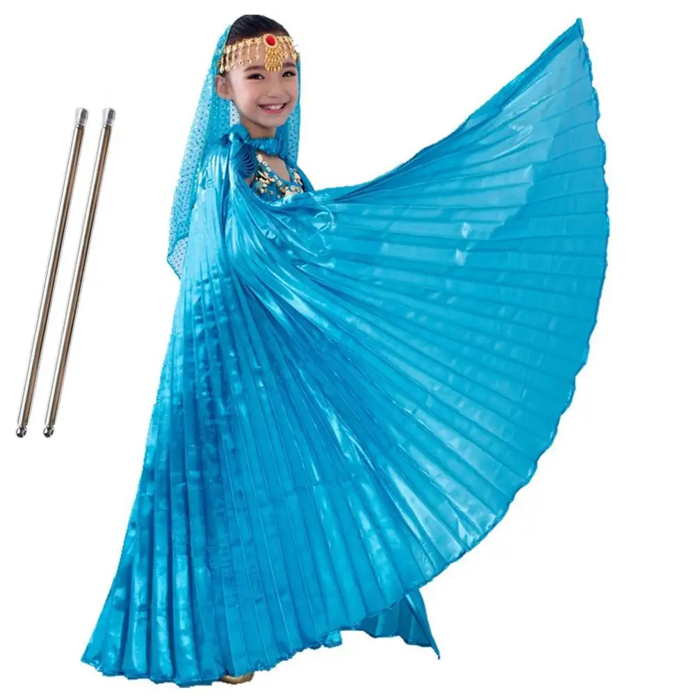 Ocean Blue Крылья для танца живота, детские костюмы для танца живота, Болливуд, крылья для танца живота, золотые крылья для девочек, детские 11 цветов с палочками - Цвет: Ocean Blue