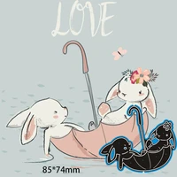 metal cutting dies two lovely rabbits in rain new for decor card diy scrapbooking stencil paper album template dies 8574mm