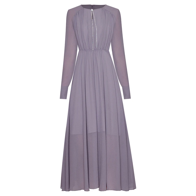 

Отличное качество Новинка 2021 с О-образным вырезом с длинным рукавом, с металлической цепочкой Разделение шифоновое платье