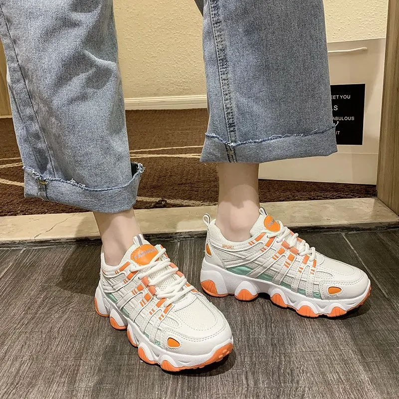 

Women's Vulcanized Shoes Summer New Lace-up Thick-soled Mesh Breathable Casual Shoes Comfortable Lightweight Sports Shoes 2021