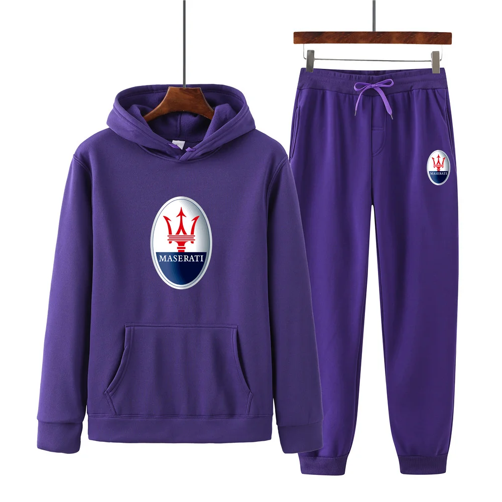 

Men's spring and autumn Maserati printed hoodie sweater + casual pants two-piece suit of the same color fashion trend men