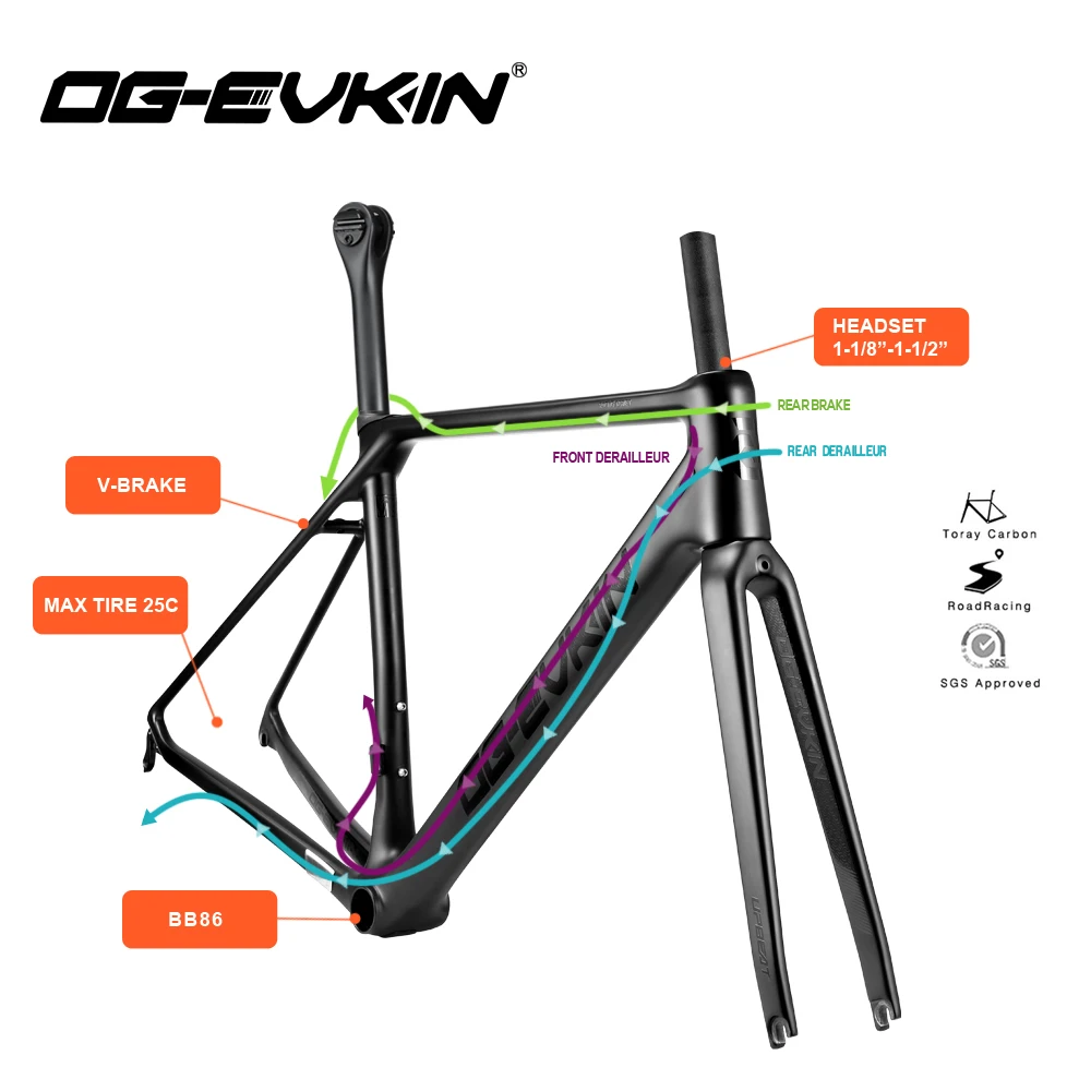 OG EVKIN CF025 T1000 карбоновая рама для дорожного велосипеда с V тормозом UD матовая BB86