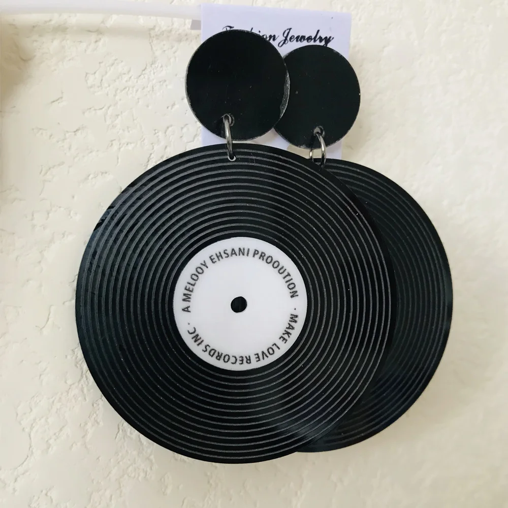 Женские виниловые серьги-подвески с виниловыми пластинками крутые большие