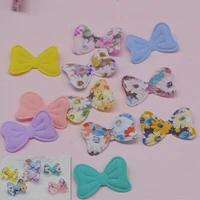 80pcslot 3 92 5cm print flower fabric bow padded appliques for diy handmade children hair clip accessories patches
