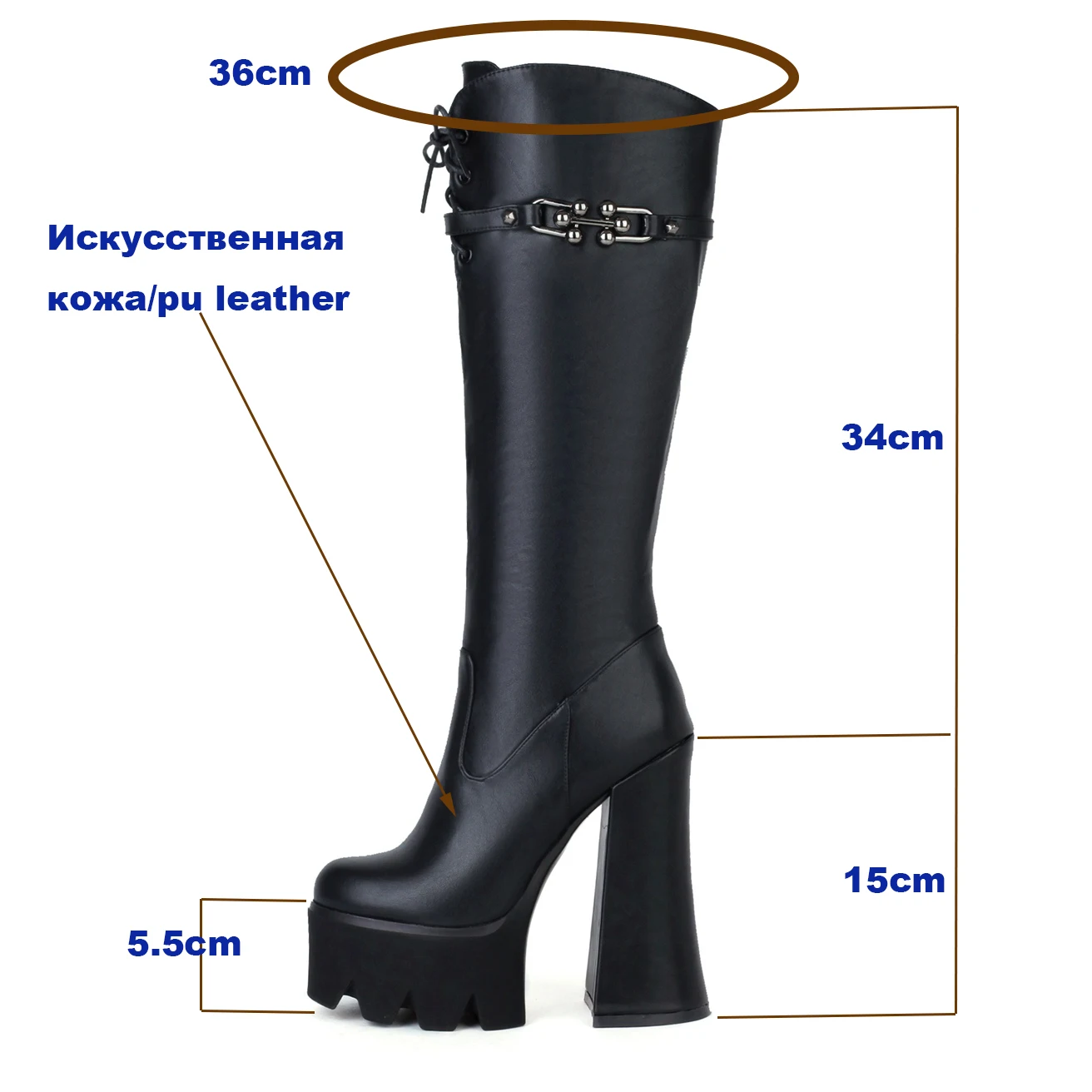 

Aliona Shoo Top Quality Women's Boots Knee High Platform Boots High Heels Thick Platform Women Shoes Party Weddings Concise 43