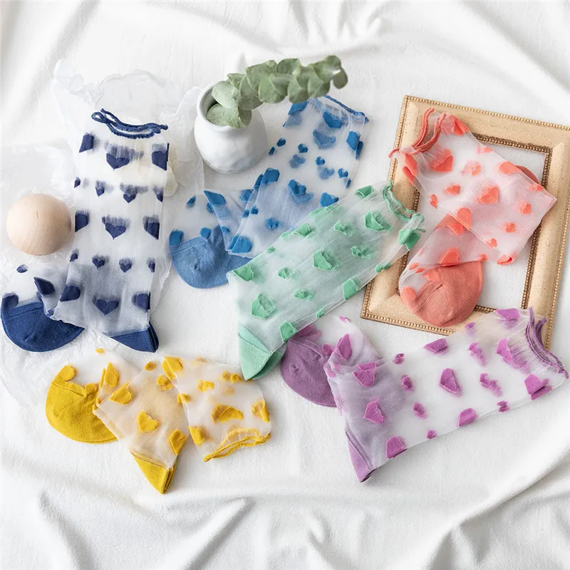 Корейские Оригинальные женские носки ярких цветов тонкая прозрачная сетка