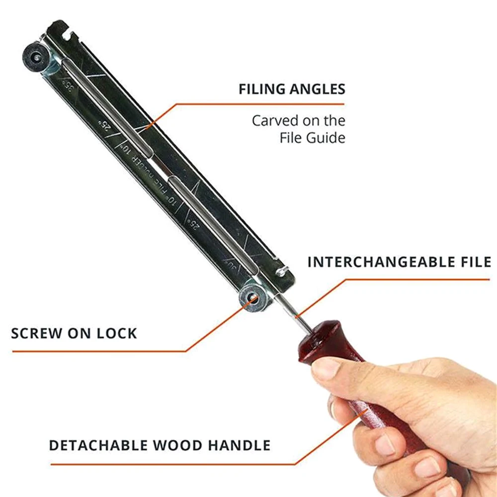 Набор инструментов для ЗАТОЧКИ ЦЕПНОЙ ПИЛЫ с ручкой из твердой древесины