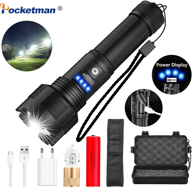 

Светодиодный фонарик Pocketman XHP70.2 XHP50, тактический охотничий фонарь с фокусировкой по Usb, аккумулятор 18650
