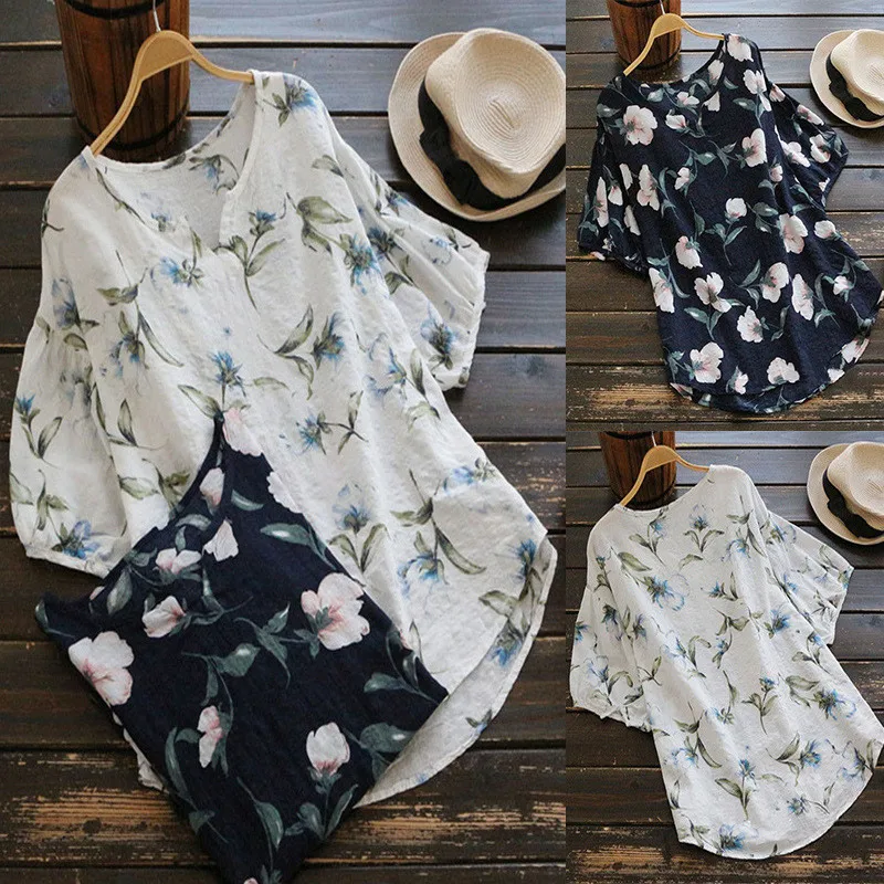 Летняя модная футболка из хлопка и льна Женская Повседневная женская одежда