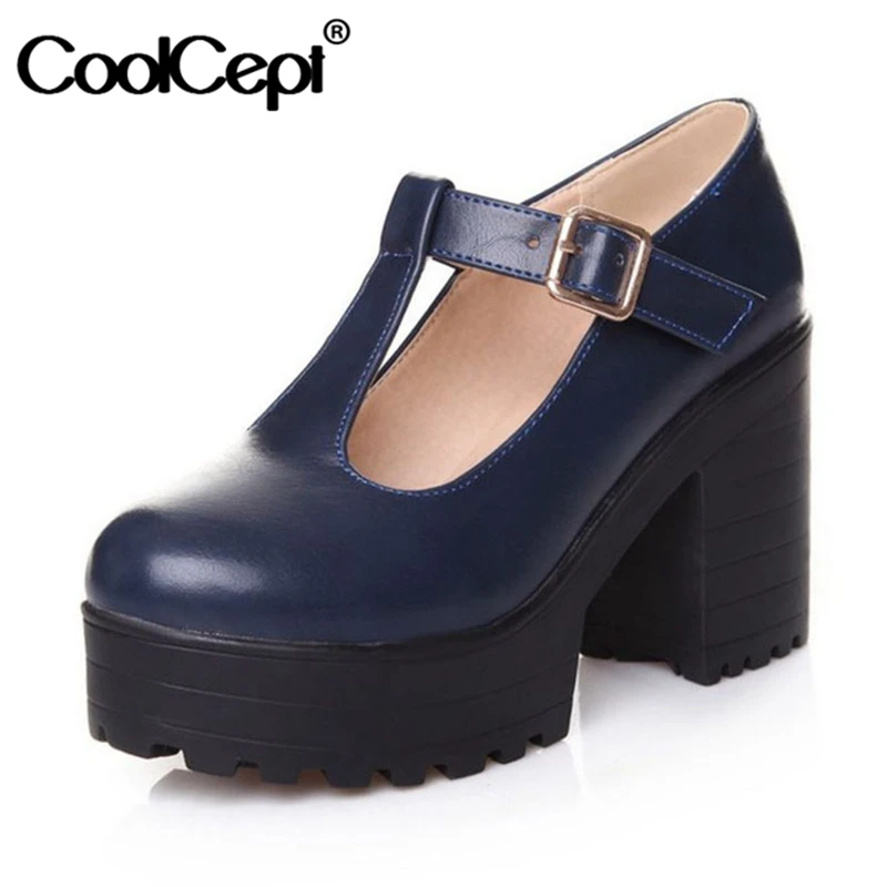 Женские туфли CoolCept с пряжкой пикантные однотонные туфли-лодочки на толстом