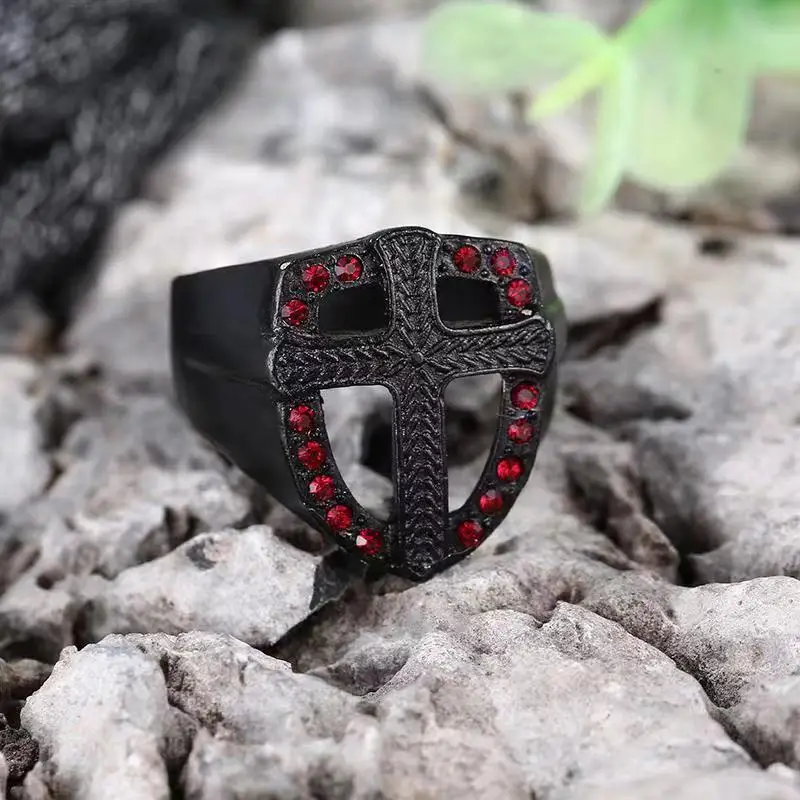 Мужское Винтажное кольцо HNSP в стиле хип хоп с красным крестом|Кольца| |