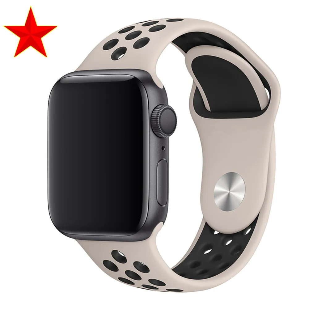 Спортивный ремешок для apple watch band 4 5 42 мм/38 мм iwatch band 44 мм/40 мм ремешок силиконовый браслет дышащий ремешок для часов серии 5 4 3 2 - Цвет ремешка: Desert Sand Black