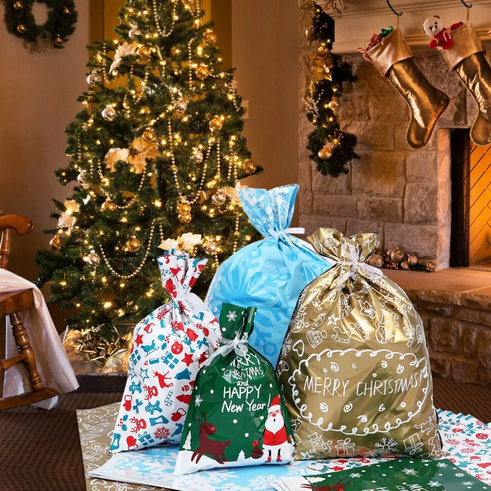 

30pcs Aluminum Foil Christmas Gift Bags Set Holiday Treats Bag Ribbons Candy Gift Packaging Bag Christmas Gift Bag