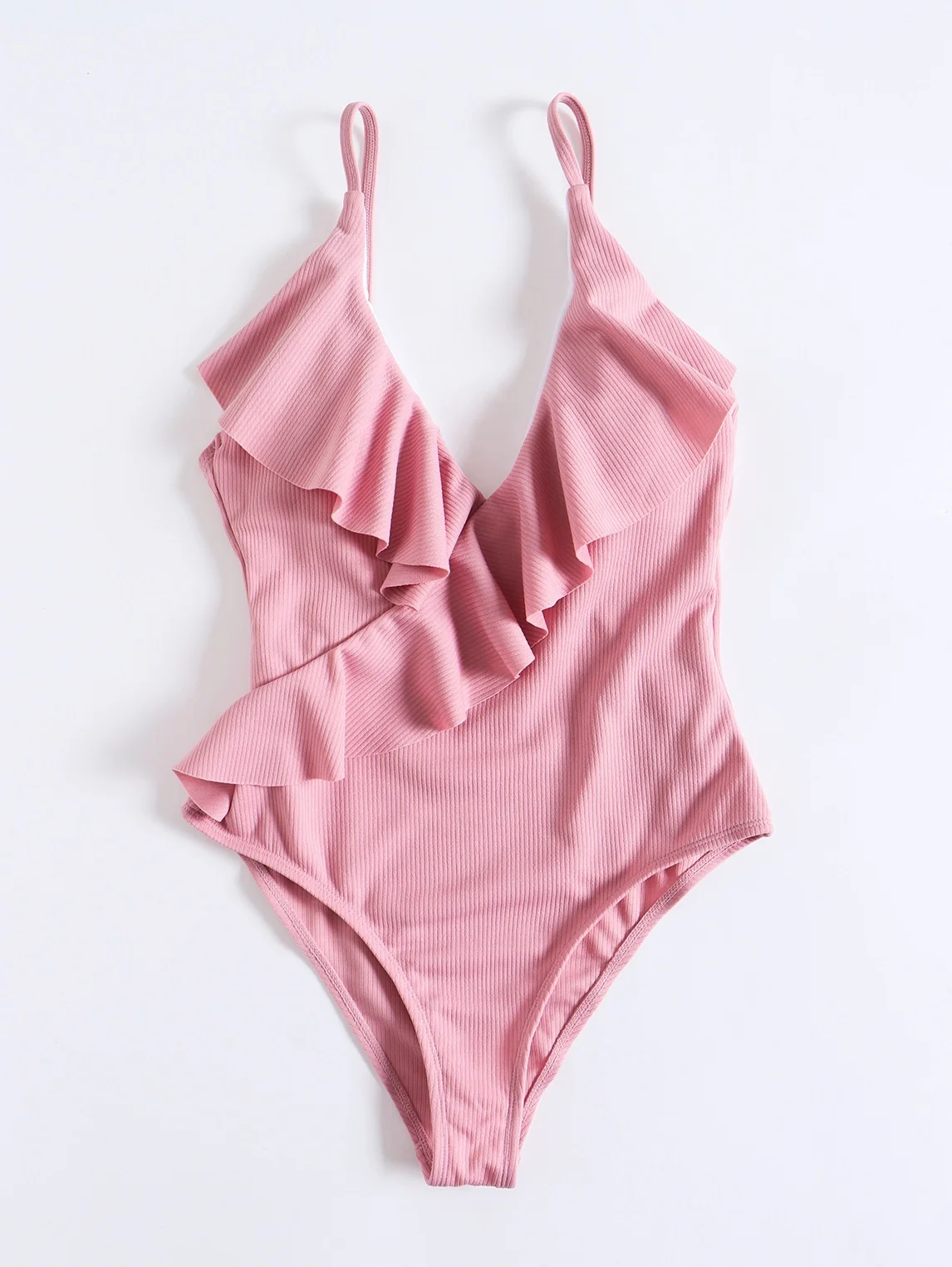

New Arrival Ruffled One Solid Piece Color Sexy Ladies Swimsuit Bikini Beachwear