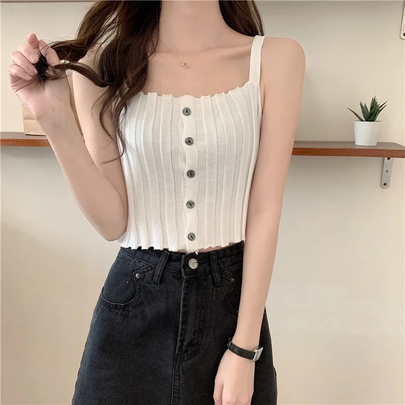 

Летняя женская футболка, обтягивающий однобортный жилет без рукавов с ремнем, с внутренней отделкой одежды 2021, футболка в стиле Харадзюку ...