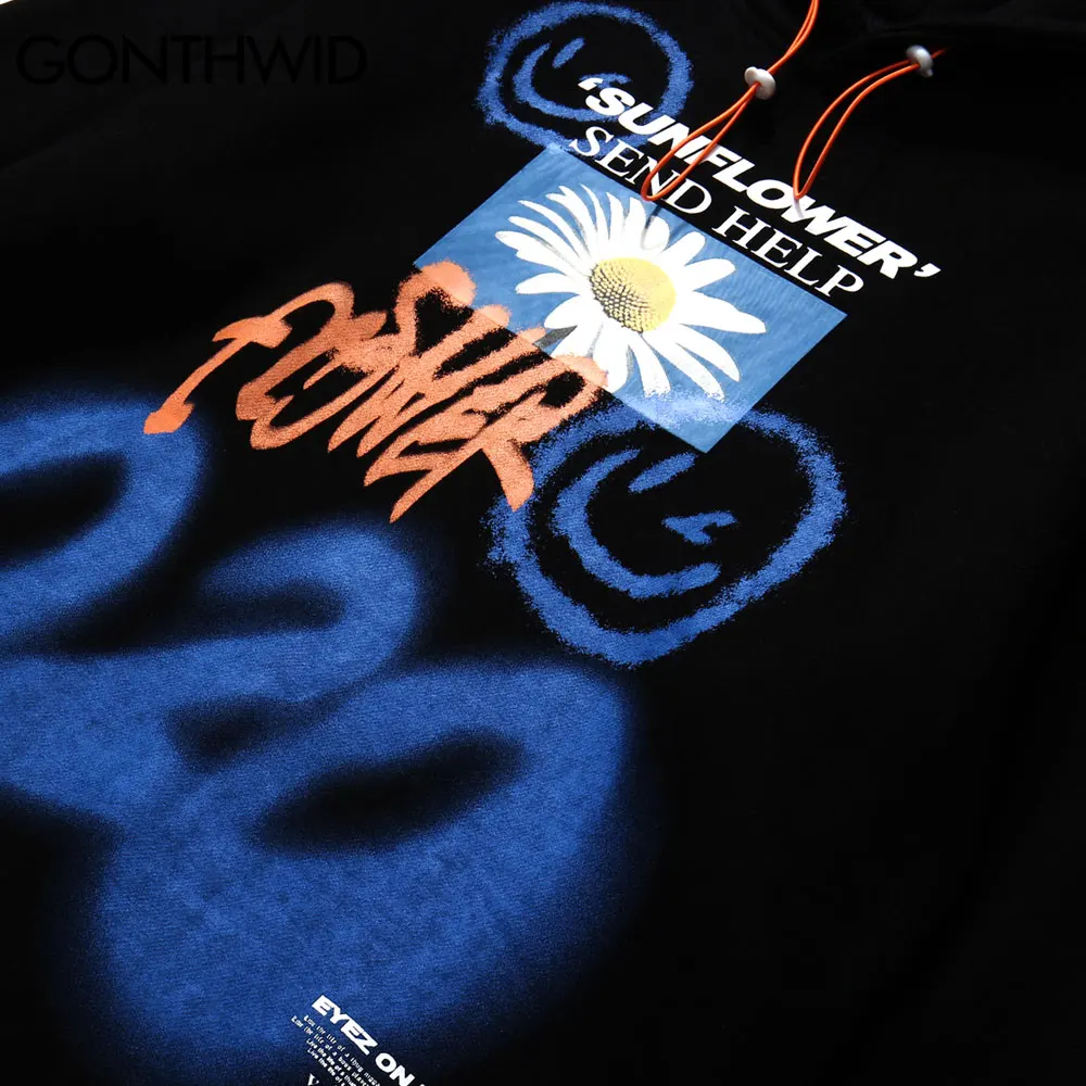 

Graffiti Sunflower Smile Face Print Hoodies Men Sweatshirts Fleece Pullover Streetwear 2021 Harajuku Hip Hop Oversize Tops