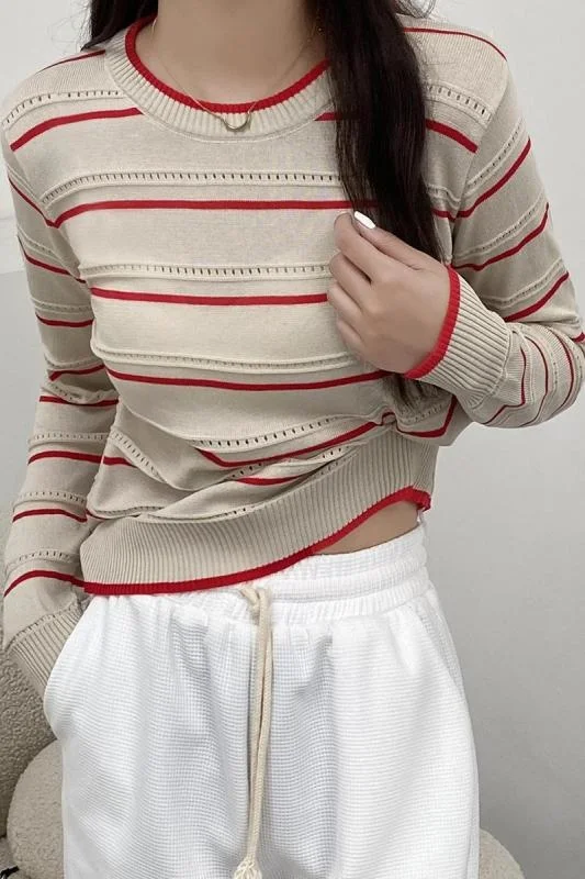 

Real Shot Striped Round Neck Bottoming Shirt for Women Autumn and Winter 2021