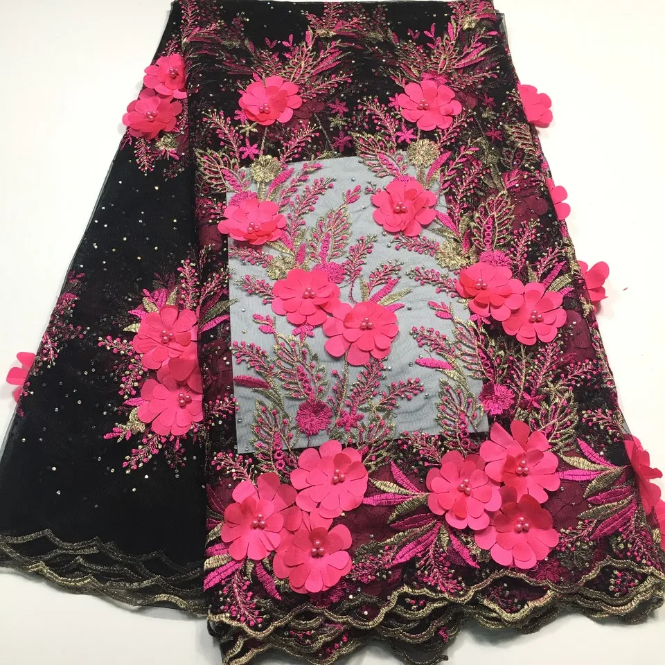 Королевский синий 3D Тюль кружевная ткань Африканская 2021 высококачественное