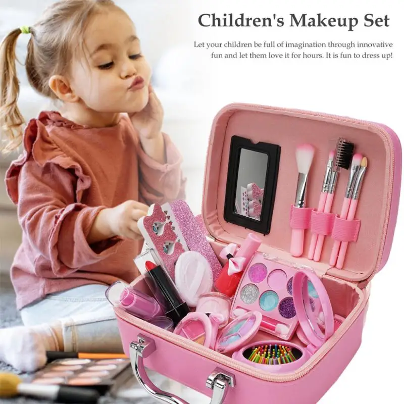 Kid's Makeup Toy Set, Washable Cosmetic Beauty Set With Cosmetic Bag For Little Girls Princess Children's Make-up Tools