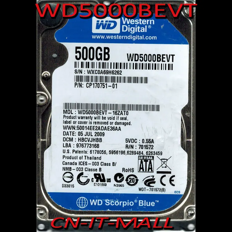 

2.5 WD5000BEVT 500GB Blue SATA 5400RPM 8M 3Gb/s Hard Drive