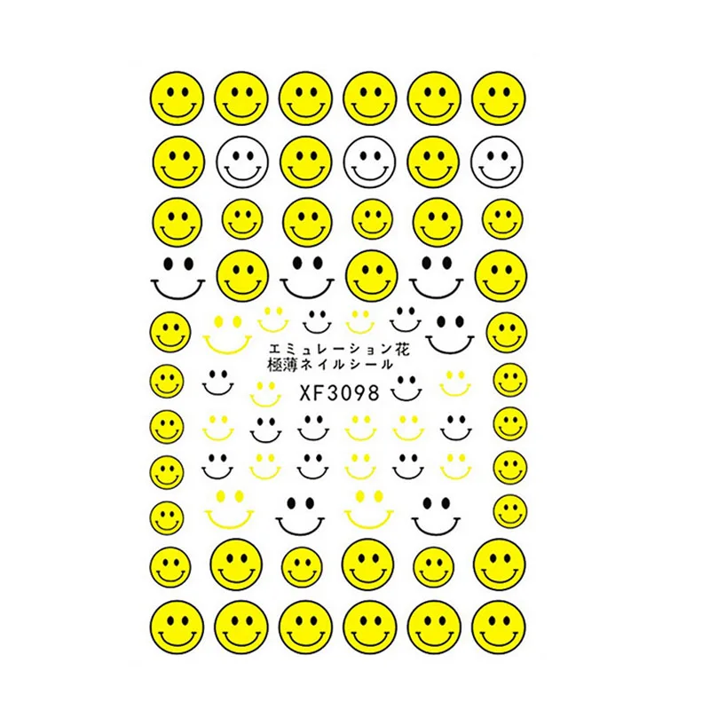 Наклейки для ногтей летние улыбающееся лицо стикеры 3D на ногти Nail Art клейкие