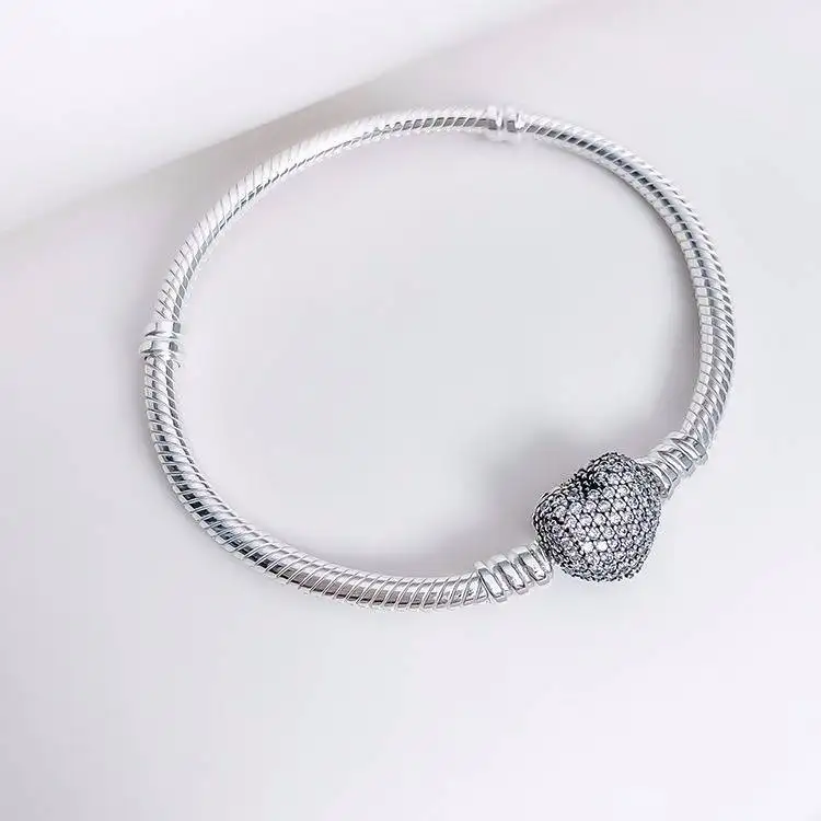 

AAA CZ Love Heart 925 Silver Snake Bracelet Basic Original Beads Charm Bracelets for Women Fit European DIY Jewelry Making