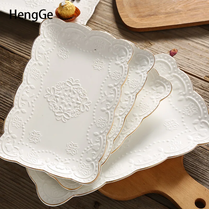 

Прямоугольный рельефный декоративный золотой поднос для журнального столика для гостиной настольная тарелка для хранения фруктов домашни...