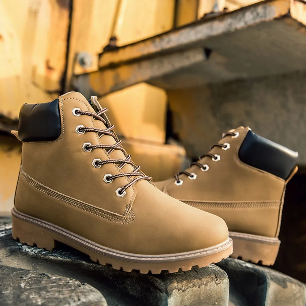 Брендовые мужские ботинки кожаная зимняя теплая обувь мотоциклетные ботильоны