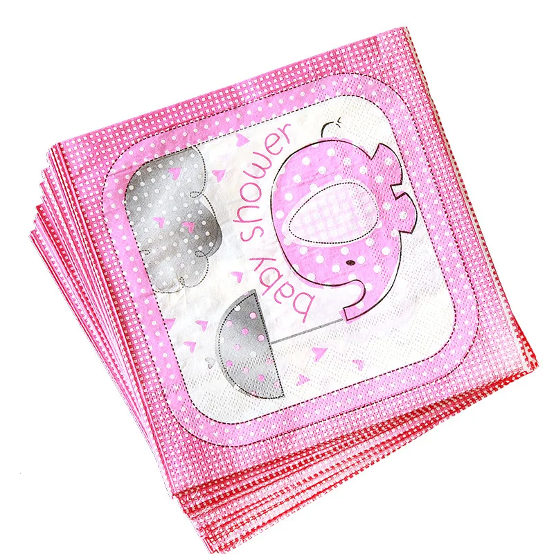 Napkin 20pcs Вечерние салфетки для девочек с изображением розового слона, украшения для новорожденных, Bptism, салфетки для дня рождения, баннер, покрытие для стола, посуда, вечерние принадлежности - Цвет: Napkin 20pcs