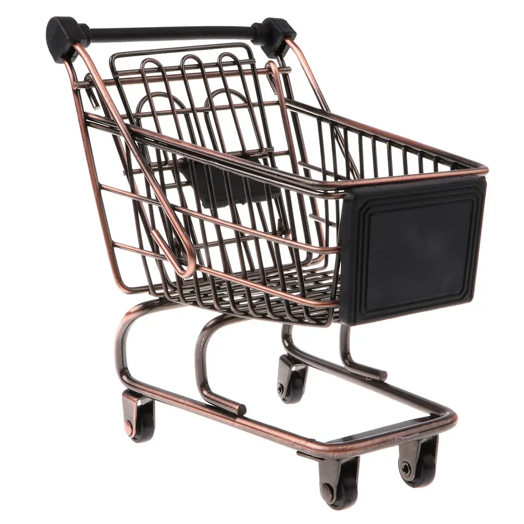 

2xMini Metal Shopping Cart Salesman Sample Kids Pretend Play Toy Bronze M