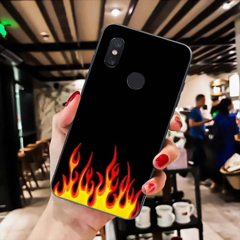 

YNDFCNB Flame pattern Phone Case for Redmi 9A 8A 7 6 6A Note 9 8 8T Pro Max Redmi 9 K20 K30 Pro Black Silicone Soft TPU Case
