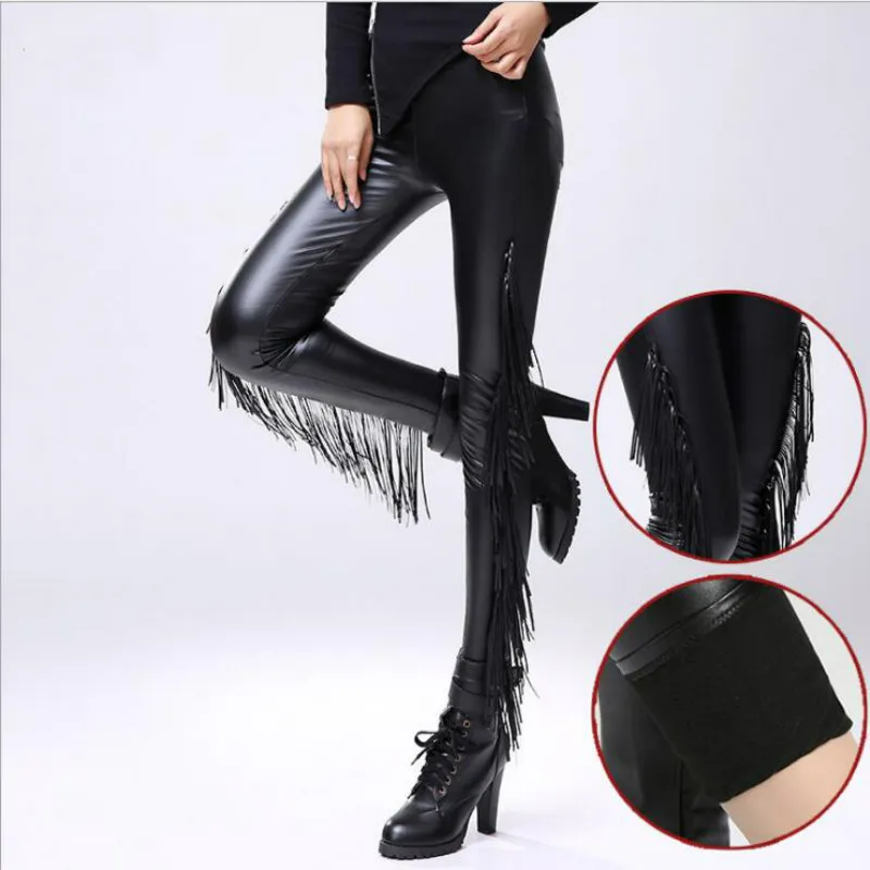 

90s aesthetic Gothic Leggins Sexy Legging Gothique Punk Rock Tassel Fringe Steampunk Ladies Warm Leggings Velvet Leggings indie