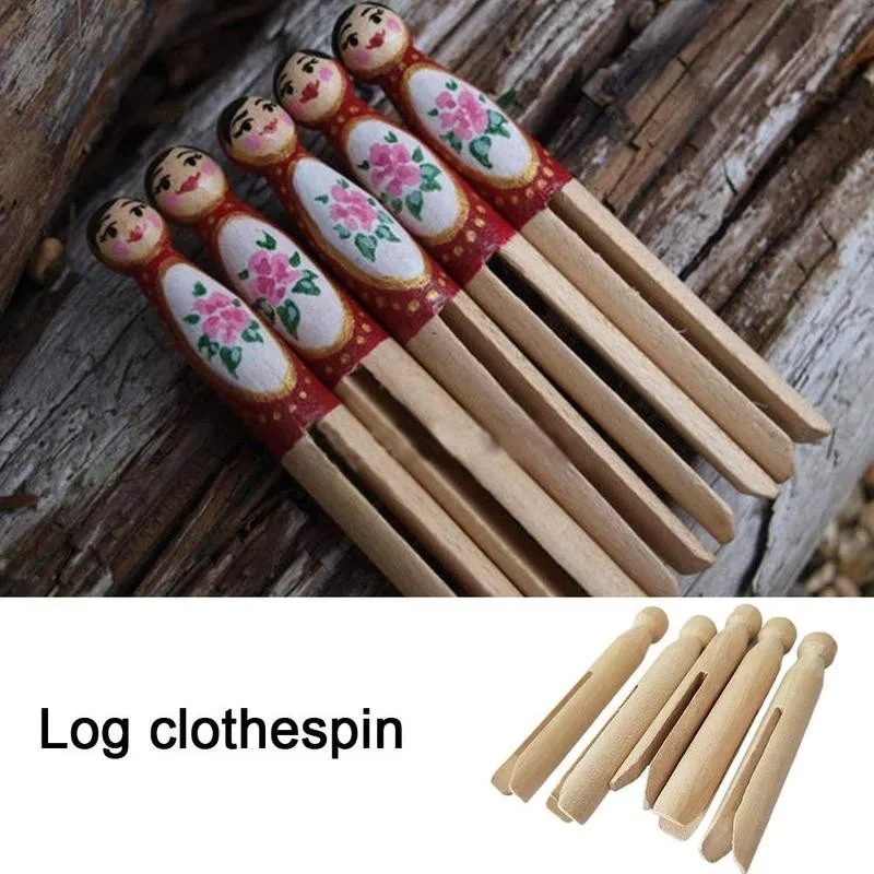 

10pcs Wood Log Clip Clothes Clip Children Hand Painted Graffiti Stick Teaching Aids Craft Decoration Products Office Clip