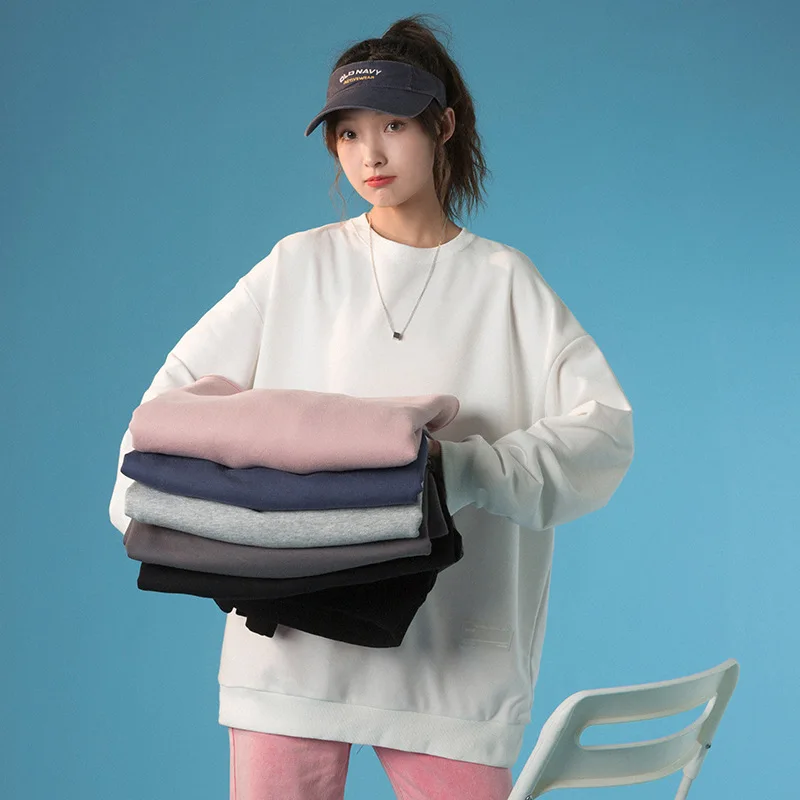 

Женский свободный свитер, однотонный пуловер с круглым вырезом, осень 2021