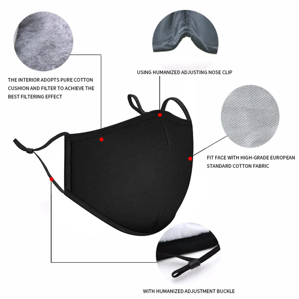 

4 PCS Unisex Dust Proof Black Mouth Mask Windproof Foggy Haze Unisex Cotton Face Mask With 6 PCS Filters Face Cover Mascarar