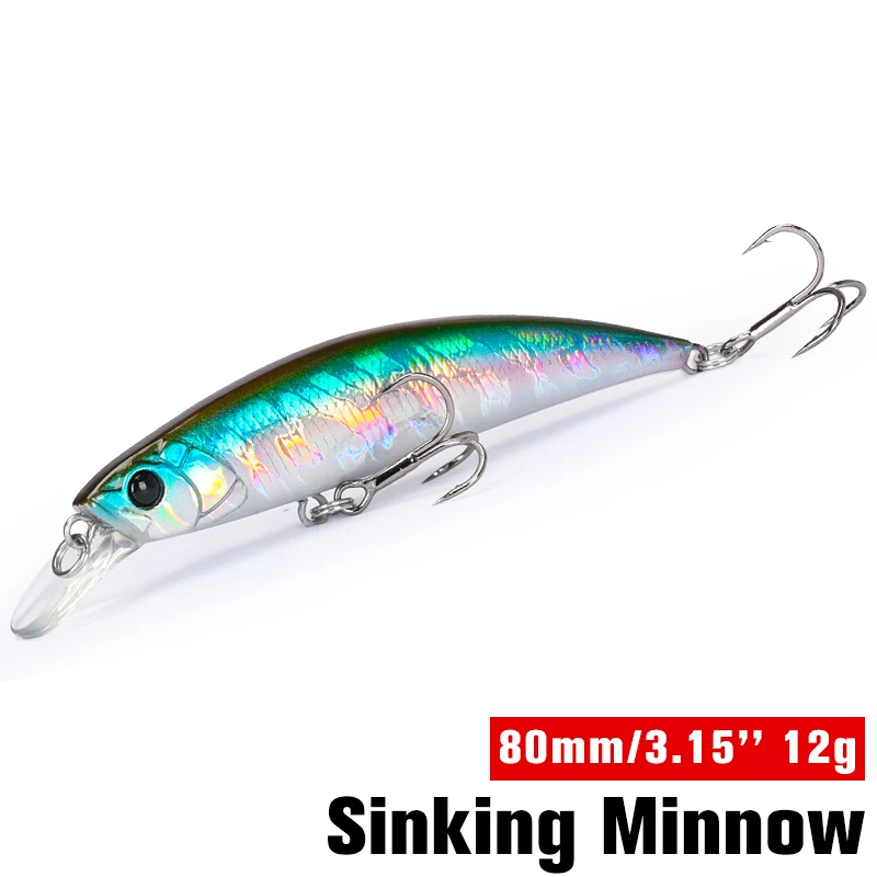 TSURINOYA DW96 Sinking Minnow 80mm 12g Seabass Jerkbait Trout Hard Bait 80S Saltwater Freshwater Wobbler Artificial Baits