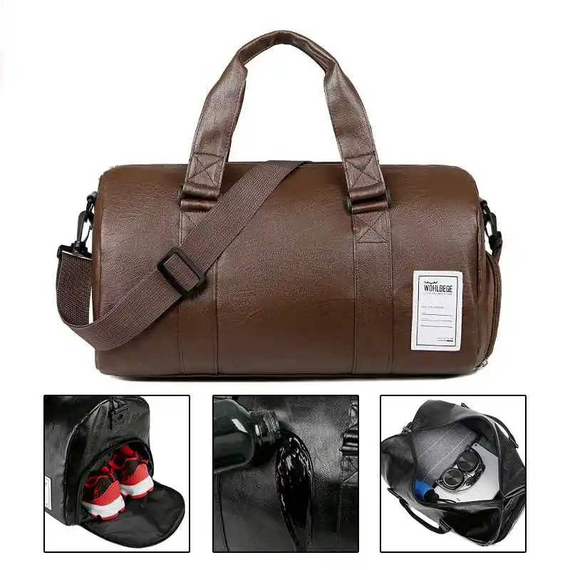 

Men's Leather Bag for Traveling Sports Bag Fitness Waterproof Top Handle Bags Travel Pack