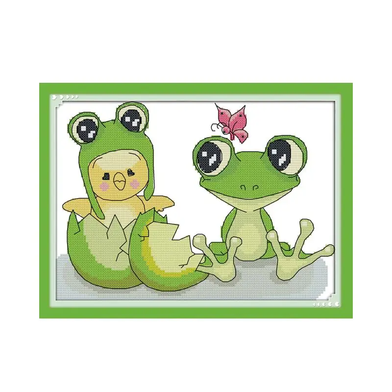 Набор для вышивки крестиком курица и лягушка узор напечатанный на холсте DMC