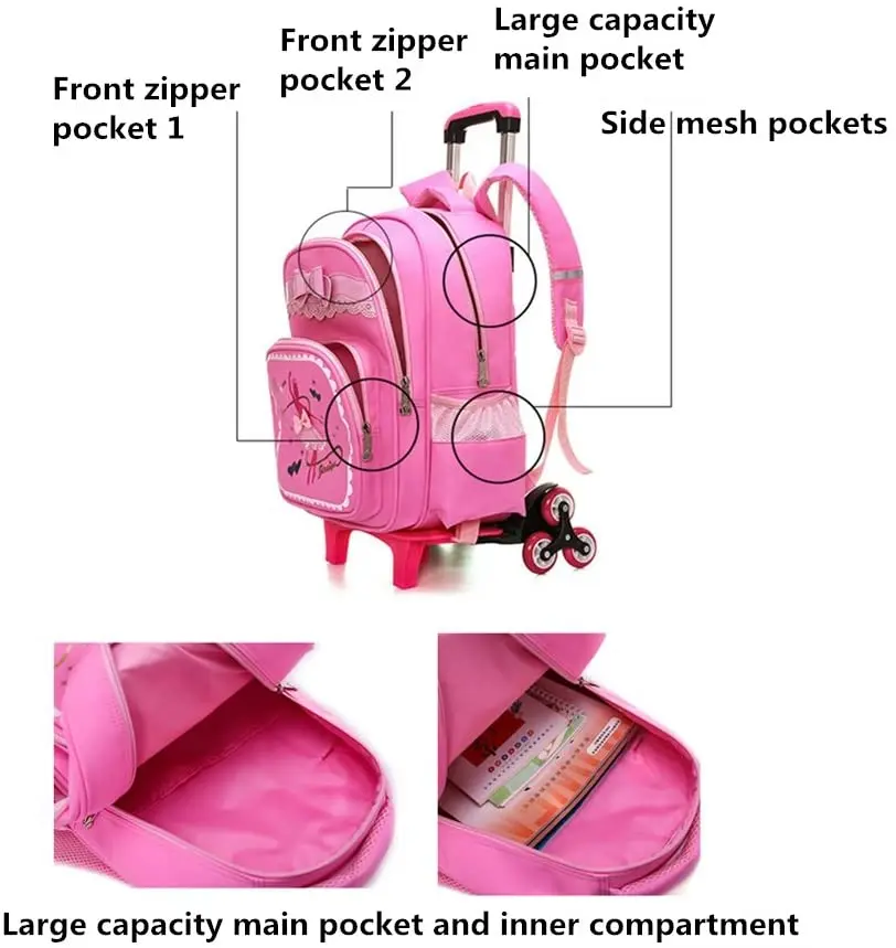 Bow-knot Girls Elementary Trolley Rolling School Backpack Waterproof Book Bag for Primary Kids Wheeled Carry On Luggage | Багаж и сумки