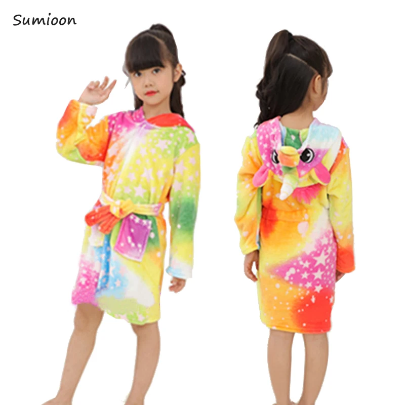 Colored stars Kigurumi/детский халат; банный халат с единорогом; детский купальный костюм; Халат с капюшоном для мальчиков и девочек; фланелевая одежда для сна; ночная рубашка - Цвет: Colored stars