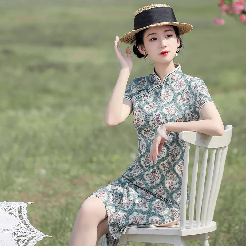 

Ципао в китайском современном стиле, элегантное женское традиционное платье в стиле Ципао с воротником-стойкой, летнее винтажное платье